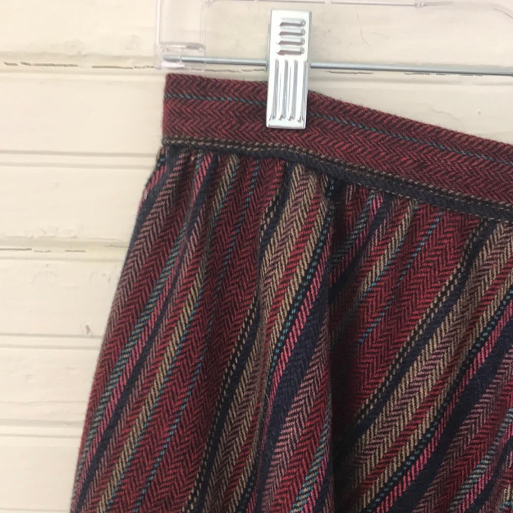 Vintage Red and Navy Striped Wool Skirt